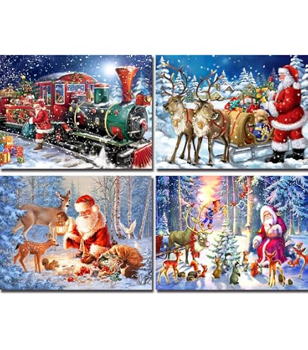 Kit Pittura Diamante Natale 5D - 2 Quadri 40x30 Cm, Completo Di Diamanti E Attrezzi, Decorazione Per Casa E Parete