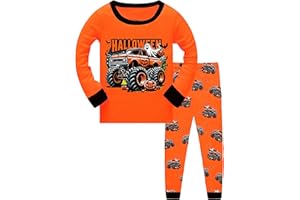 TCWWBB Kinder Halloween Schlafanzug Langarm Zweiteilig Pyjama Set Kürbis Skelett Baumwolle Winter Schlafanzüge Nachtwäsche Größe 2-8 Jahre 98 104 110 116 122 128