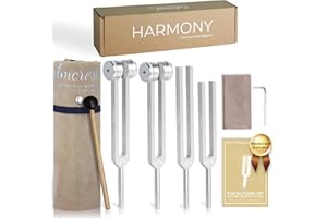 CALMCREST Tuning Forks for Healing Set (128Hz, 136.1Hz, 256Hz, 384Hz) - Weighted Tuning Forks with a Rubber Mallet - Chakra Sound Therapy Devices with a Bag, Gift Packed Healing Gifts for Women & Men