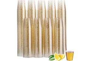 MATANA 150 Verres à Shot Réutilisables en Plastique Transparent avec Paillettes Dorées, 30ml - Verres à Shooter Solides pour Fêtes, Mariages Anniversaires, Dégustation