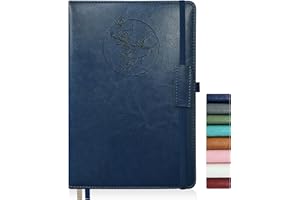 Qefuna Diario per Donna Uomo, Quaderno in Pelle con Copertina Rigida da 256 Pagine A5 per Lavoro, Diario/Taccuino a Righe con Carta da 100 G/M², Portapenne 5,8"×8,4" (Blu)