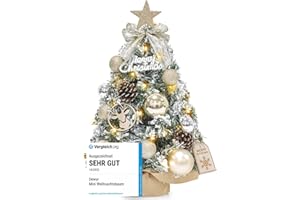 ‎DEWUR Dewur Mini Weihnachtsbaum Kleiner mit Beleuchtung LED Tisch künstlich geschmückt für Weihnachten Deko (40cm Champagner Gold)