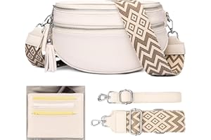 SOGYECS Bauchtasche Damen Groß Crossbody Bag Damen Breiter Gurt 5CM Umhängetasche Beige Creme Mit Kreditkartenfach und 2 Schultergurten