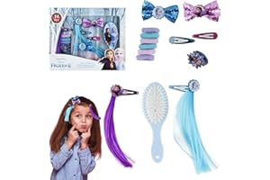 SRV HUB Disney Frozen 14-teiliges Haar-Styling-Set für Mädchen, Haarspangen, Haarbänder, Haarschleifen mit Druckknöpfen, farbige Haarverlängerungen, Kopfschmuck-Set für Kinder ab 3 Jahren