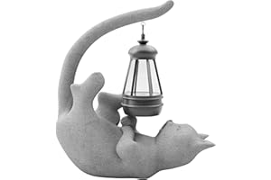 ‎MIKILOV mikilov Katze Harz Statue mit Solar Laterne (Liegend Statue Dekoration, Rasen Statue, Garten Home Decor, Skulptur Ornament, Tierfigur für Balkon Garten