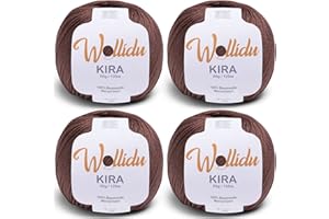 Wollidu Kira - Lot de 4 x 50 g pelotes de fil à tricoter 100 % coton - Pour tricot et crochet - Marron