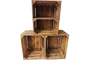 TERAMICO Cagettes à fruits / bois flammées dans de nombreuses variantes – Idéal pour la construction de meubles ou pour le rangement – Très solide et stable