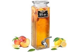 Kook Distributeur de boissons, 2,3 l, distributeur d'eau de comptoir, distributeur de boissons en verre, avec robinet étanche, bocal rectangulaire transparent, rangement pour fête, réfrigérateur, eau