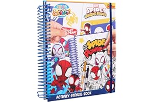DISNEY STORE Disney Junior Spidey - Libro Creativo con Stencil - Spider-Man and his Amazing Friends - Attività Color & Create per Bambini da 3 Anni (SP24356)