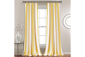 Lush Decor Wilbur Stripe Light Filtering Window Curtain Panel Pair, 95" x 52", Yellow