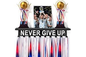 ikkle Espositore per Medaglie, Mensola per Trofei, Portamedaglie in Legno Porta Trofei con 10 Ganci in Acciaio, Porta Medaglie da Parete per Atleti, Robusto Metallo in Acciaio Nero Oltre 60 Medaglie