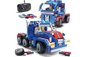 TOP RACE Zabawki do budowania trzpienia dla chłopców zestawy budowlane zdalnie sterowana ciężarówka RC 2 w 1 zestawy łodyg dla chłopców prezent zabawki dla chłopców w wieku 6 7 8 9 10 11 12 13 14 lat i