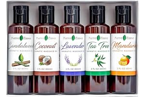 POSITIVE ESSENCE Massage Oil Set for Massage Therapy, Therapeutic Organic Massage Oils, Relieve Stress, Vegan Friendly, Made with Pure Essential Oils, Jojoba, Vitamin E, and Sweet Almond for Skin, 5 x 60ml