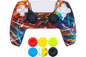 9CDeer 1 x Silicona Transferir Impresión Protector Grueso Cubrir Piel + 6 Apretones de Pulgar para PlayStation 5 / PS5 Mando Corriente Negra