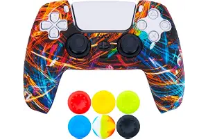 9CDeer 1 x Silicona Transferir Impresión Protector Grueso Cubrir Piel + 6 Apretones de Pulgar para PlayStation 5 / PS5 Mando Corriente Negra