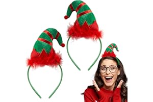 JOYIN 2 diademas de elfo con gorro de piel verde y rojo, gorro de elfo de Navidad, accesorios para fiestas de Navidad