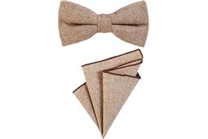 DonDon Herren Fliege gebunden längenverstellbar und Einstecktuch aus Baumwolle