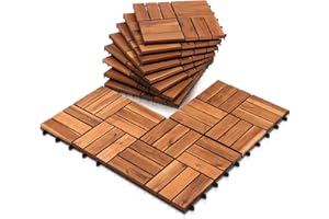 EINFEBEN Baldosas de madera de acacia de 30 x 30 cm, 12 láminas de 1 m², baldosas de suelo para terrazas y balcones (11 unidades)