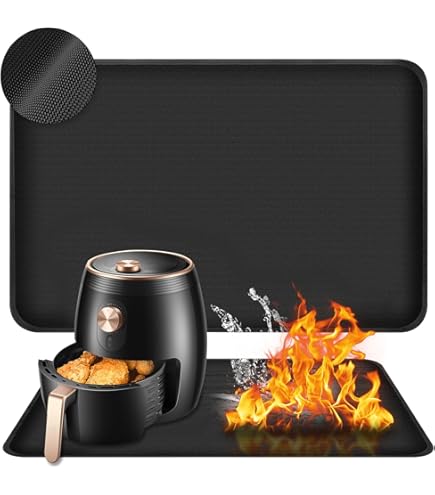 Tapis En Silicone Résistant à La Chaleur Pour Friteuse à Air | 2 En 1 (grand Tapis + Coussin Détachable) | Noir 24 X 16 Pouces | Protection Comptoir Jusqu'à 450°F