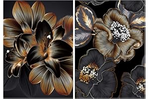 VEGCOO Diamond Painting,2 Stück Diamond Painting Flower 30 * 40cm Black Gold 5D Diamond Painting Flower Room Decoration Diamond Painting