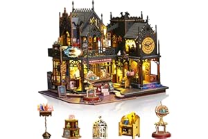 Foyucool DIY Miniature Dollhouse Kits, Miniature House Kit with LED, Doll House Kits for Adults to Building, Unique Gift for Birthday Father's Day, Magic Castle
