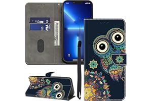 GLANDOTU Lederhülle für Xiaomi Redmi 13C / 13 C/Poco C65 Hülle, Kartensteckplätzen Muster Flip Motive Wallet Handyhülle Tasche Case Schutzhülle Kompatibel mit Redmi 13C Hülle - Cartoon Eule