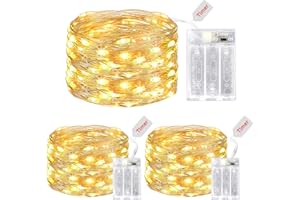 ‎LITOGO litogo LED Lichterketten Batterie mit Timer, 3 Stück 5M 50er Micro LED Lichterkette Draht Innen Batteriebetrieben für Party Weihnachten Weihnachtsbaum Halloween Hochzeit Deko(Warmweiß)