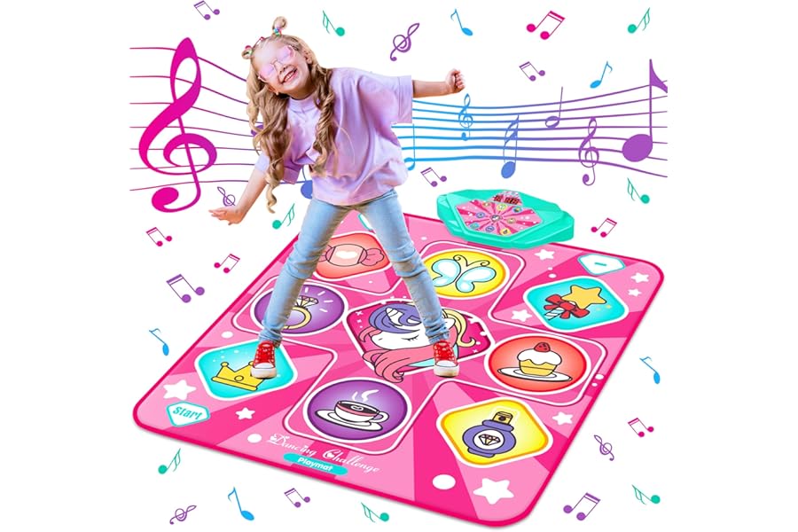 FHNSEL Unicorn Dance Mat,Light Up Dance Pad,Kids Musical Dance Play Mat with Light Up 9 Pattern,Built-in Music, 5 Game Modes,Toys Gifts for 3 4 5 6 7 8 9 10 11 12 Year Old Girls Boys and Adult