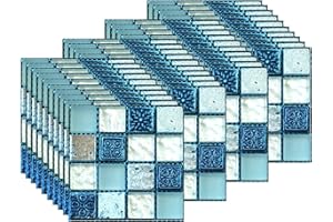 FBBULES 40PCS Tile Stickers, PVC Self Adhesive Wall Tiles Stick On Tiles Mosaic Waterproof Peel and Stick Wall Tiles for Kitchen Living Room (10 x 10cm / 4 x 4 inch)