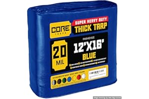 Core Tarps bache de Protection Exterieur (305 g/m²|12′ X 16′ | 3.65m X 4.85m | Bleu) 20 Mil Haute résistance,bâche de Couverture, Bâche étanche–bâche de Protection avec œillets