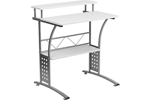 Flash Furniture Biurka komputerowe, MDF, biały laminat górny/srebrna rama, 70 cm szer. x 60 cm gł. x 80 cm wys