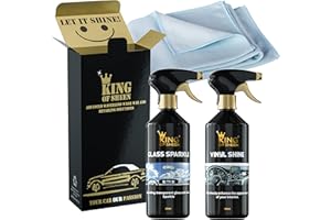 King of Sheen Interior Car Cleaning Kit - Vinyl Shine 500ml and Glass Sparkle 500ml + Professional Glass Microfibre Cloth