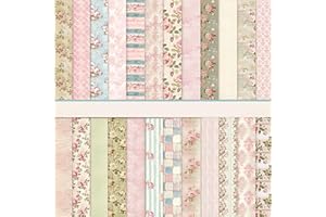MERWDEEYT Scrapbook Paper Pink Scrapbook Craft Paper with Flower Pattern, 24 Sheets Double-Sided Scrapbooking Paper, Decorative Paper for Journal Scrapbooking (A, 30.5 x 30.5 cm / 12 x 12 inches)
