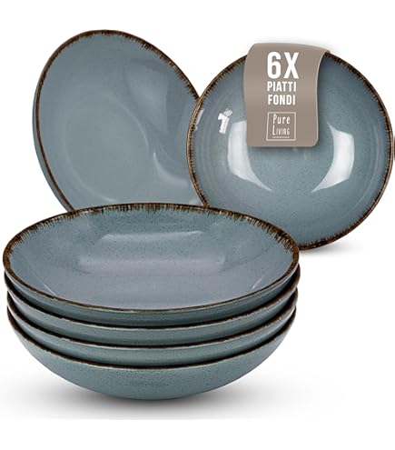 Piatti E Sottopiatti Villa D'Este Home Tivoli 1996 Set 6 Piatti Piani Beige In Gres, Bordo Marrone, Bretagne Terra Di Casa