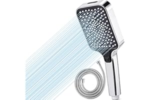 TEBOKHAD Soffione Doccia Anticalcare, Doccino per Doccia Alta Pressione, 4 Funzioni Getto, Telefono Doccia Universale Con Tubo Doccia 2m, Facile Da Installare
