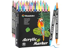Sanweyter Pennarelli Acrilici Doppia Punta, 60 Colori Pennarelli Acrylic Marker Ad Acqua per Dipingere Sassi, Colorazione, Legno, Vetro, Tessuti, Pittura Atossici e Inodori