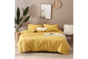 F.Y.Dreams 100% Washed Cotton Duvet Cover Weighted Blanket with 8 Ties Zip on Long Side Yellow Duvet Cover Only 60" x 80"