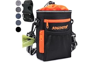 AMZNOVA Futterbeutel Hunde, Futtertasche für Hundetraining, Hunde Leckerlie Beutel mit Mehreren Taschen, 4 Tragearten, Hunde Leckerlitasche, Schwarz