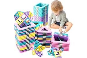 HOUYA-TEC 44 Pezzi Costruzioni Magnetiche per Bambini 3 4 5 6 Anni，Magnete Nuovo e Potente， Giochi Bambina 2 3 4 5 6 Anni， Regalo Bambina 3 4 5 6 7 Anni， Educativi Calamite Montessori STEM Costruzioni
