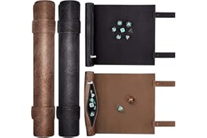 SIQUK 2 Pièces Tapis de Dés Pliable Plateau à Dés et Sac à des Tapis de des en Cuir avec Fermeture éclair et Pochette pour DND RPG (Chameau, Noir)