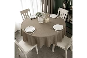WELTRXE Round Table Cloth,180cm Diameter,Faux Linen Tablecloth,Water Resistant Spill Proof Wipeable Polyester Circular Dining Table Cover for Cafe Restaurant Buffet Tabletop Decoration,Dark Linen