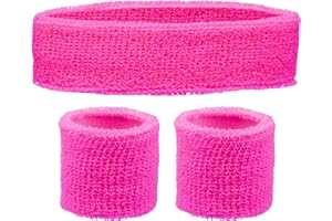 REDSTAR FANCY DRESS Opaska na głowę i opaski na nadgarstek zestaw opasek dresowych – neonowe lata 80. zabawne bieganie zespołowe wydarzenie fantazyjne przebranie duma impreza akcesoria motywacyjne lata 80. siłownia sport