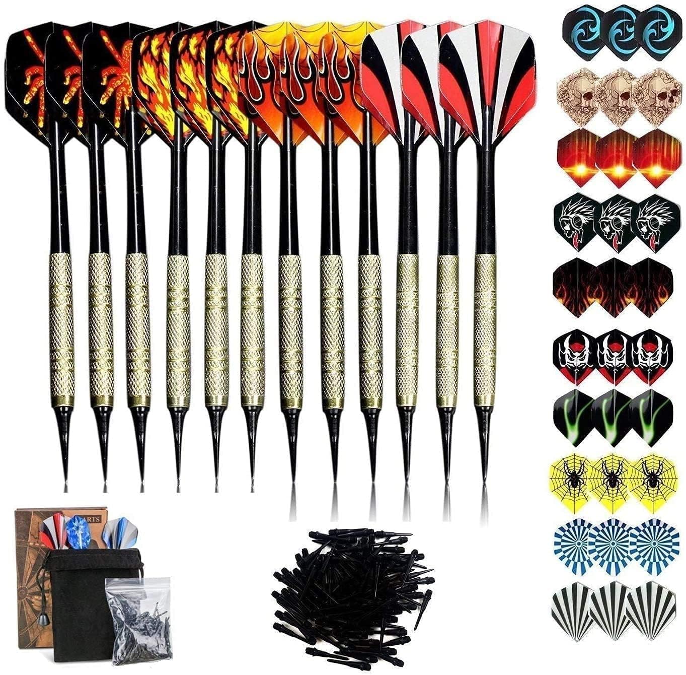 Sinwind 12 Dardos Punta Plastico para Diana Electrónica, Dardos Diana Electronica de Profesionales + 42 Plumas de 14 Patrones + 100 Puntas (16 Gramos)