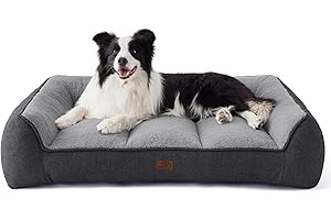 Bedsure Panier Lavable Grands Chiens - 96x71cm Sofa pour Chien Extra Épais et Soutenu avec Housse Imperméable, Panier Antidérapant en Peluche Sherpa Douce, Gris Foncé