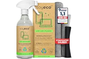 ‎SOYECO 500ml Bildschirmreinigungsspray + 3X Mikrofasertuch: 40x40cm, 30x30cm, | Reinigungsflüssigkeit | Für Smartphone, Laptop, Tablet, TV, LCD/TFT, LED, OLED, Monitore, Uhren | Kein Verschmieren