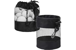 Grevosea 2 Pcs Golf Ball Bags, Nylon Mesh Golf Ball Bag with Drawstring Golf Ball Sack Golf Ball Bag Pouch Golf Ball Holder Golf Storage Drawstring Mesh Bags for Golf Accessories (Black)