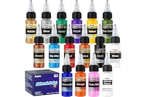 Roizefar Vernice per Aerografo, Kit Vernice per Aerografo 15 Colori Acrilici + 1 Diluenti per Aerografo, Set Aerografo per Progetti Fai da Te, Vernice A Base d'Acqua, 20ml/Bottiglia