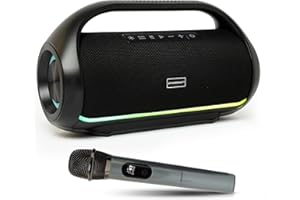 DYNASONIC S90 - Altoparlante Bluetooth portatile impermeabile IPX5. Altoparlante wireless per esterni. Stereo senza fili. Potente lettore audio con luci LED integrate. Micro-SD, USB.