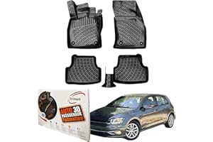 Trimak Tapis de Sol 3D sur Mesure pour Voiture - Compatible avec VW Golf 7 2013-2020 - Accessoires de Voiture Gamme de Tapis en Caoutchouc TPE Toutes Saisons - Inodore - Antidérapant Schwartz