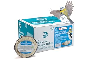 RSPB - Coconut Bird Feeder Halves, Wild Bird Food for Small Birds with Suet, Seeds, and Cereals, High Energy Food, Filled in the UK, Suitable for Year-Round Feeding (10 x 320g)